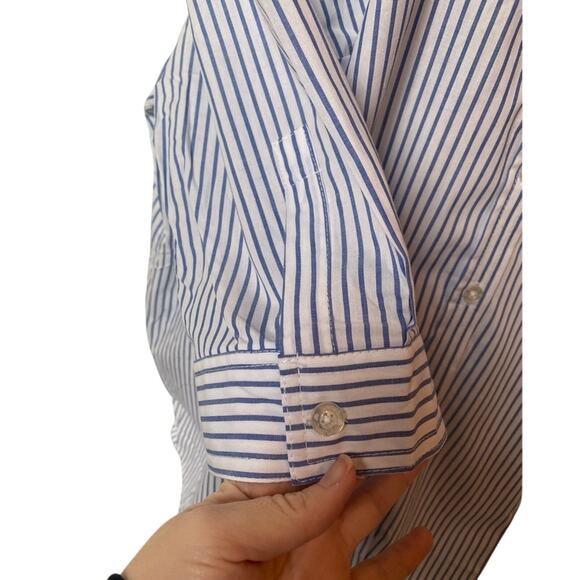 Woman Within NWOT Floral Stripe Button Down Tunic Shirt Women's 3X Cottagecore - Picture 5 of 8